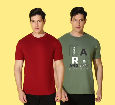 WOOSTRO Typography, Solid Men Round Neck Red, Green T-Shirt