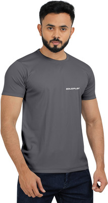 INDICLUB Solid Men Round Neck Grey T-Shirt