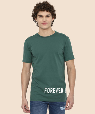 FOREVER 21 Solid Men Round Neck Blue T-Shirt