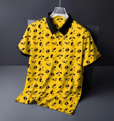 Adiba Fashion Factory Printed Men Mandarin Collar Yellow T-Shirt