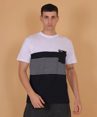 Droplet Printed Men Round Neck White, Blue T-Shirt
