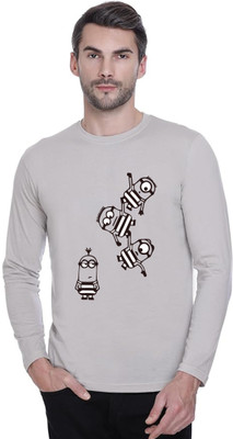 LV CARE Printed Men Round Neck Grey T-Shirt