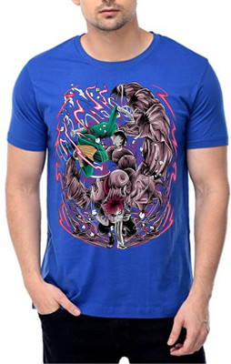 Inferno Graphic Print Men Round Neck Blue T-Shirt