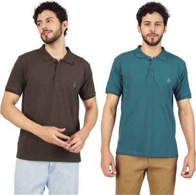 BlueFicus Solid Men Polo Neck Brown, Dark Green T-Shirt