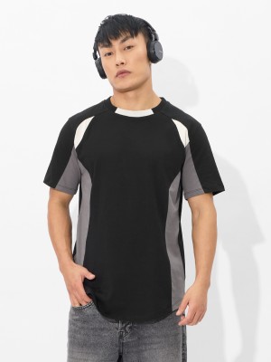 The Souled Store Colorblock Men Round Neck Black T-Shirt