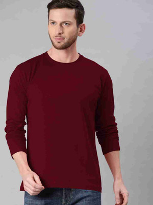 Smart Colors Solid Men Round Neck Maroon T-Shirt