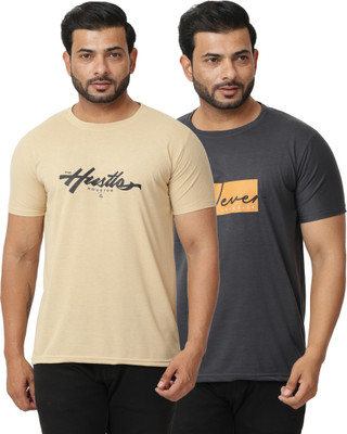 HANABY Graphic Print Men Round Neck Beige, Grey T-Shirt