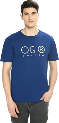 playR Printed Men Round Neck Blue T-Shirt