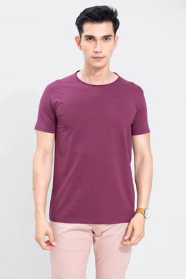 Snitch Solid Men Round Neck Purple T-Shirt