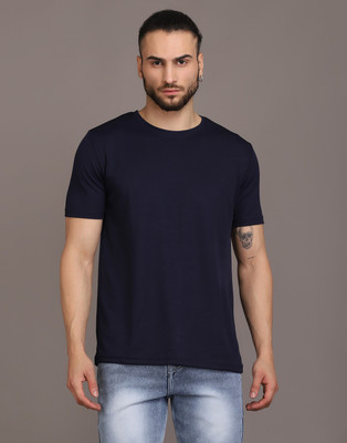 INKKR Solid Men Round Neck Black T-Shirt