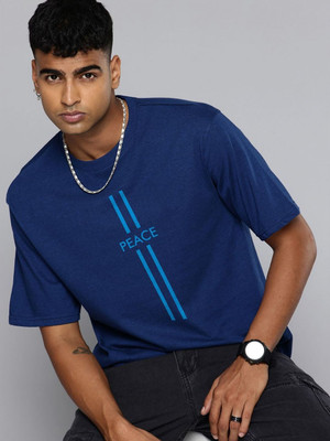 Moda Rapido Graphic Print Men Round Neck Dark Blue T-Shirt