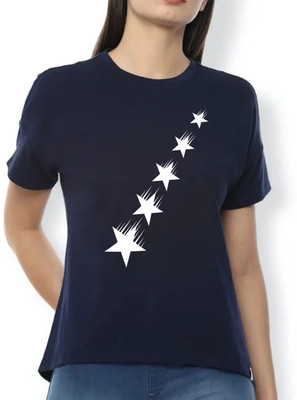Nilan Tees Wear Printed Women Round Neck Navy Blue T-Shirt