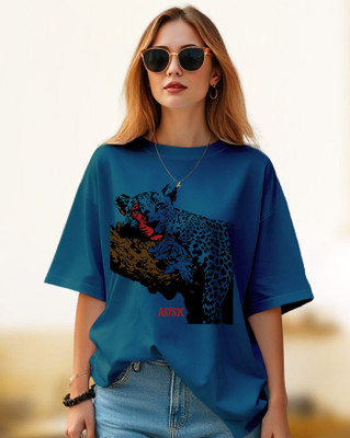 AUSK Printed Women Round Neck Dark Blue T-Shirt