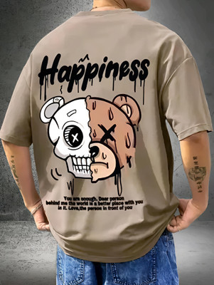 DRIFTH Printed Men Round Neck Beige T-Shirt