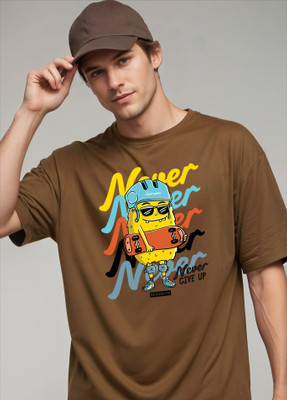 Smartees Printed Men Round Neck Brown T-Shirt