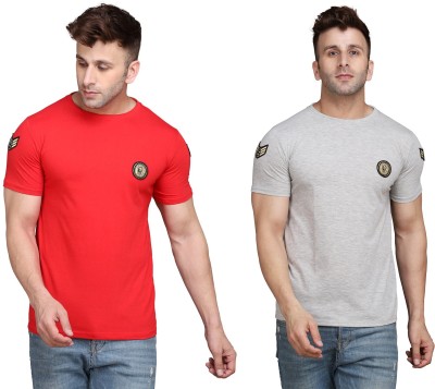 tfurnish Solid Men Round Neck Silver, Red T-Shirt