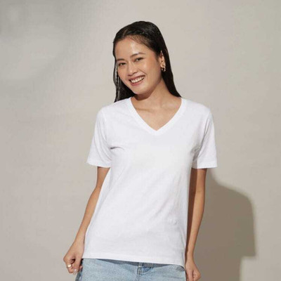 Smart Colors Solid Women V Neck White T-Shirt