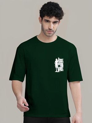 Clothy Trend Printed Men Round Neck Dark Green T-Shirt