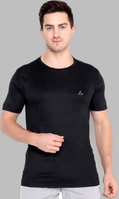Yaqr Solid Men Round Neck Black T-Shirt