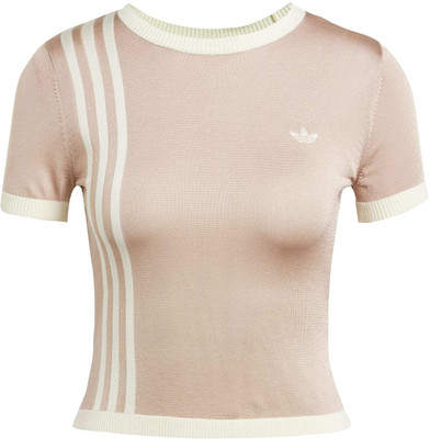 ADIDAS Solid Women Round Neck Beige T-Shirt