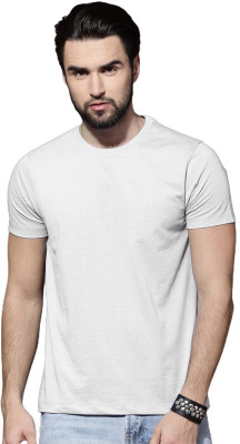 LazyChunks Solid Men Round Neck White T-Shirt
