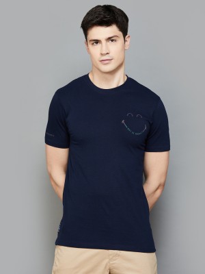 SmileyWorld Typography, Printed Men Round Neck Blue T-Shirt