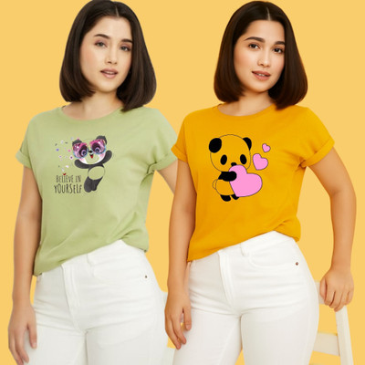 Kintu Parantu Printed Women Round Neck Green, Yellow T-Shirt