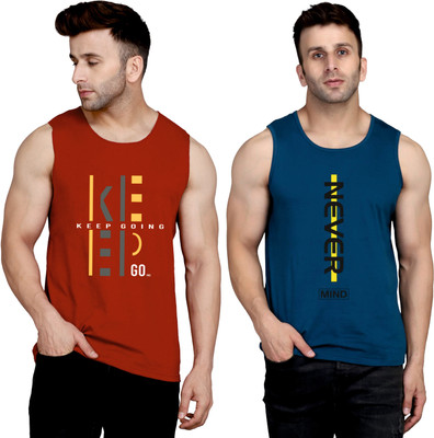 SLOWLORIS Printed Men Round Neck Maroon, Dark Blue T-Shirt
