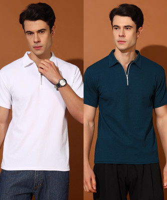 MOD YOUNG Solid Men Polo Neck Multicolor T-Shirt