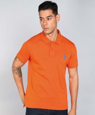 U.S. POLO ASSN. Striped Men Polo Neck Orange T-Shirt