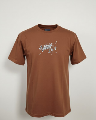 Jesz Gallery Printed Men Crew Neck Brown T-Shirt