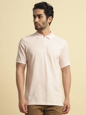 CANTABIL Self Design Men Polo Neck Pink T-Shirt