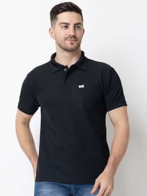 BAB Solid Men Polo Neck Black T-Shirt