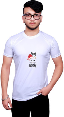 NITYANAND CREATIONS Printed, Typography Men Round Neck White T-Shirt