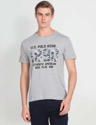 U.S. Polo Assn. Denim Co. Solid Men Round Neck Grey T-Shirt