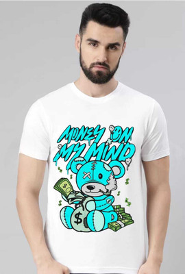 NEXT WIN Printed Men Round Neck White, Light Blue T-Shirt