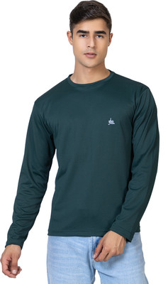 YHA Solid Men Round Neck Dark Green T-Shirt