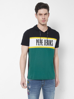 Pepe Jeans Colorblock Men Hooded Neck Black T-Shirt
