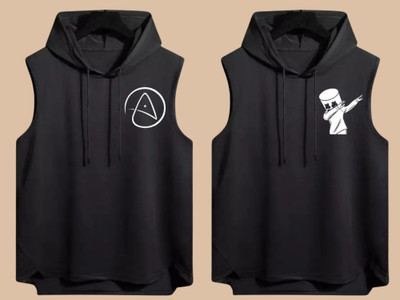 KUGDIT Printed Men Hooded Neck Black T-Shirt