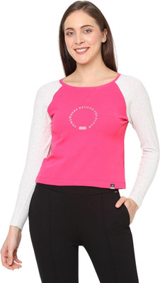 Laasa Sports Printed Women Round Neck Pink T-Shirt