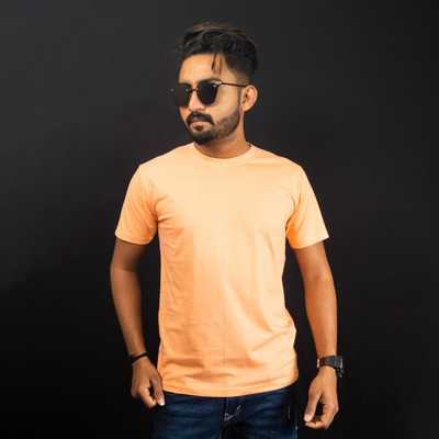 The TSHRT Solid Men Round Neck Orange T-Shirt