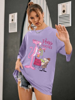 Fabflee Printed Women Round Neck Purple T-Shirt