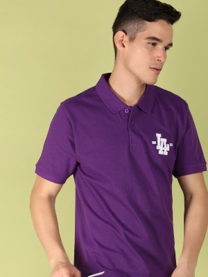 V-MART Solid Men Polo Neck Purple T-Shirt