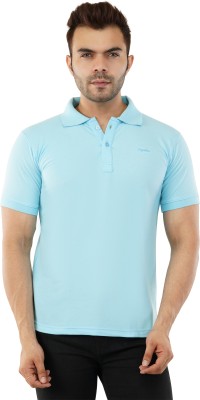 CRYSTON Solid Men Polo Neck Blue T-Shirt