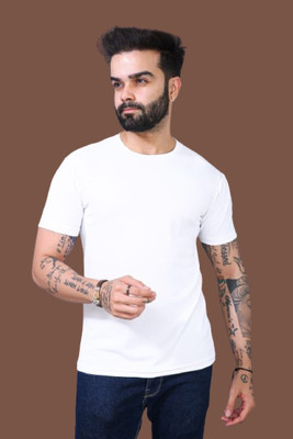 TELOXY Solid Men Round Neck White T-Shirt