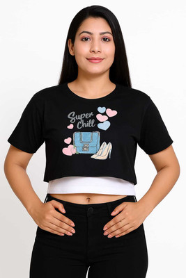 SHEHZADI ONLINE Graphic Print Women Round Neck Black, White T-Shirt