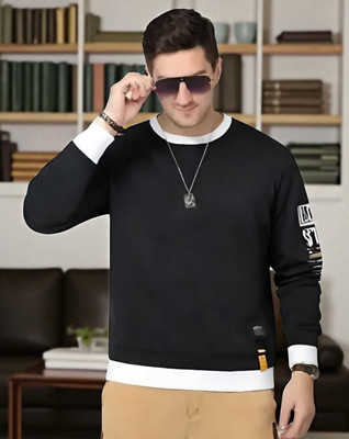 Autna Printed Men Round Neck Black T-Shirt