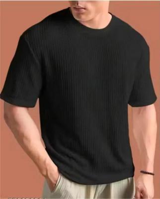 At Last Fashion Self Design Men Round Neck Black T-Shirt