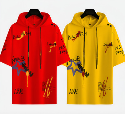 cnw Graphic Print Men Hooded Neck Multicolor T-Shirt