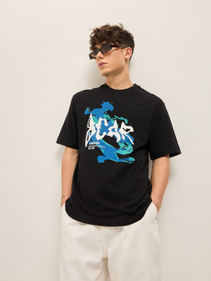 THE BEAR HOUSE Printed Men Round Neck Black T-Shirt